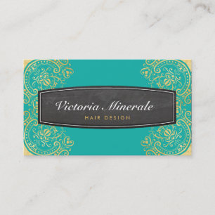 VINTAGE delicate filigree chalkboard jade gold Business Card