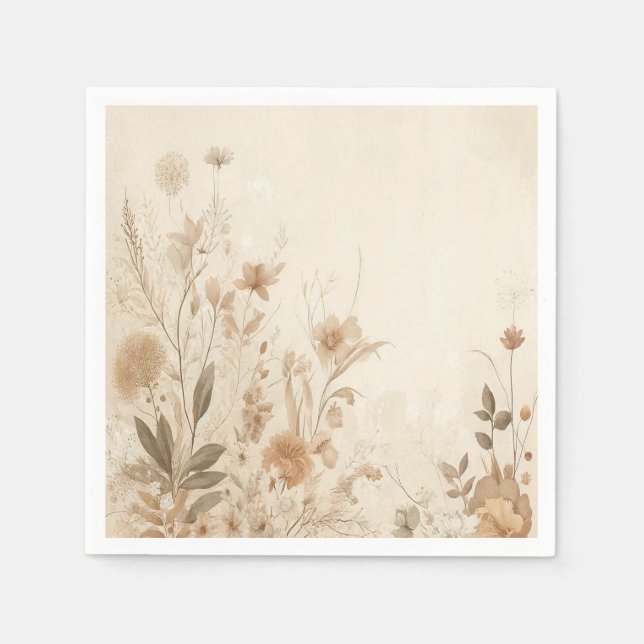 Vintage Delicate Floral Botanical Boho Wedding  Napkin (Front)