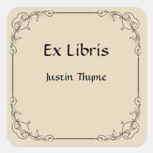 Vintage Delicate Heart Corners Bookplate Square Sticker