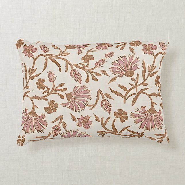 Vintage delicate mauve flowers & intricate foliage accent pillow (Front)