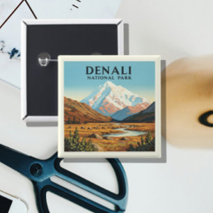 Vintage Denali National Park 2 Inch Square Button