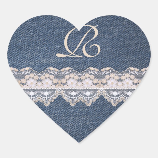Vintage Denim and Lace Monogram Envelope Seal (Front)