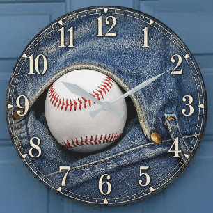 Vintage Denim Baseball Fans and Players Large Clock