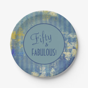 Vintage Denim Blue Fifty & FABULOUS! Birthday Paper Plate