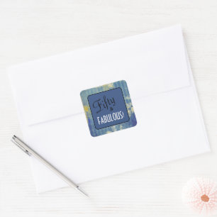 Vintage Denim Blues Fifty & FABULOUS! Birthday Square Sticker