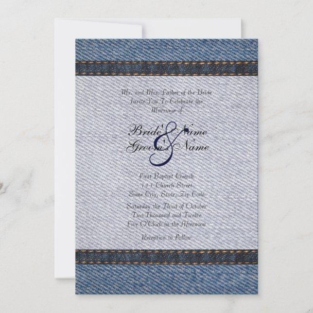 Vintage Denim Jeans Wedding Invitation (Front)