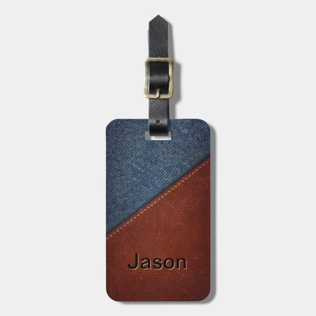 Vintage Denim Leather Luggage Tag (Front Vertical)