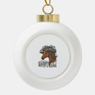Vintage Derby Horse Floral Hat Shirt Design_1 Ceramic Ball Christmas Ornament