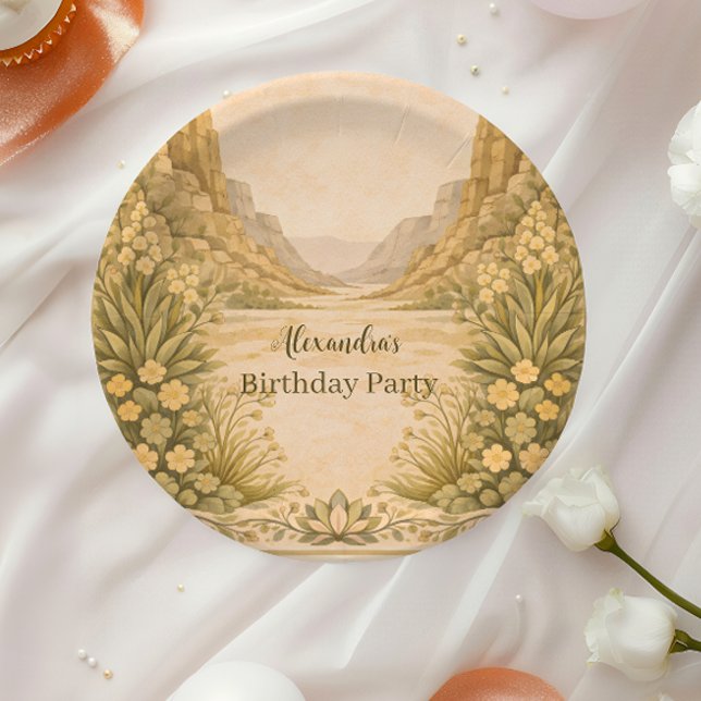 Vintage Desert Florals Birthday Paper Plate (Creator Uploaded)
