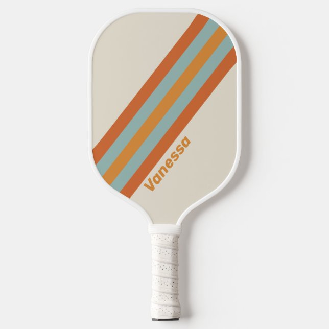 Vintage Desert Flower Stripes with Name Pickleball Paddle (Front)