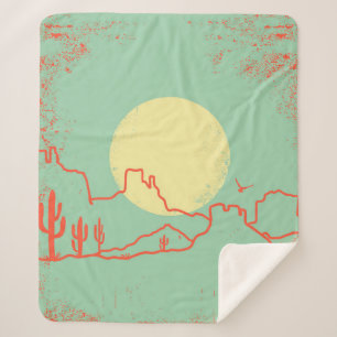 Vintage Desert landscape with Cactuses and Canyon. Sherpa Blanket