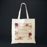 Vintage Desert Rose Personalized Floral Tote Bag<br><div class="desc">Part of the elegant Desert Rose Collection, this personalized floral tote bag features a romantic vintage rose design in soft blush, dusty rose, and cream tones. The delicate botanical background surrounds a customizable center panel, allowing you to add a name, wedding location, or special date for a meaningful personalized touch....</div>