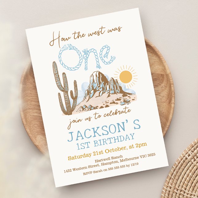 Vintage Desert Western Wild West 1st Birthday Invitation (EDITABLE How The West Was One 1st First Birthday Party Invitation, Western Cowboy Rodeo Wild West )