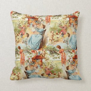 Vintage Design Old Fashioned Retro Scene Throw Pillow