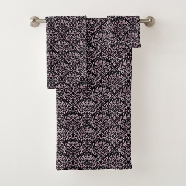  VINTAGE DESIGN PINK BLACK BATHROOM TOWEL SET (Insitu)