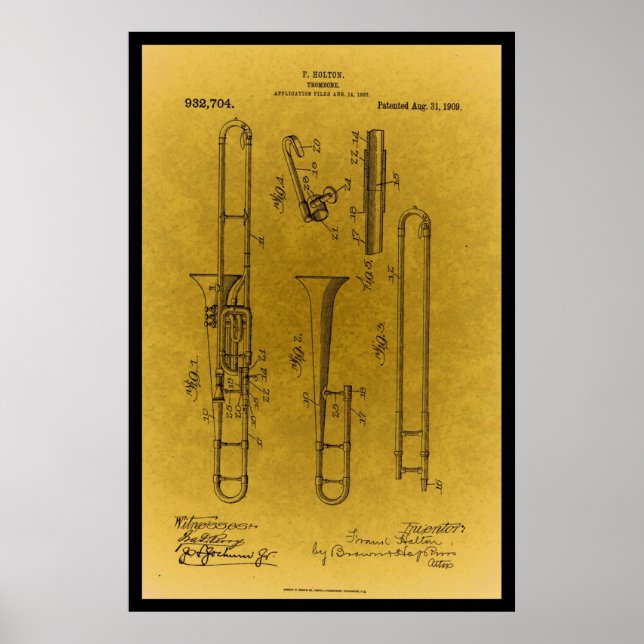 Vintage Design Retro trombone patent print (Front)