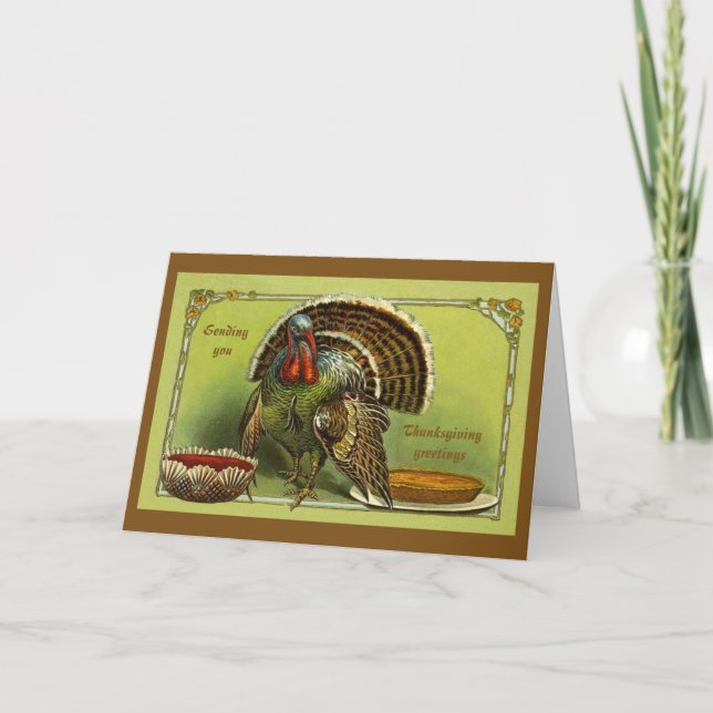 Vintage Design Thanksgiving Greetings Holiday Card (Front)