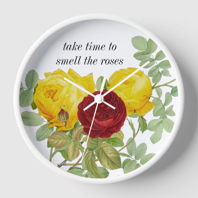 Vintage Design Yellow Red Roses  Clock (Front)