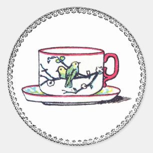 Vintage Design Your Own Logo Coffee or Tea Teacup Classic Round Sticker