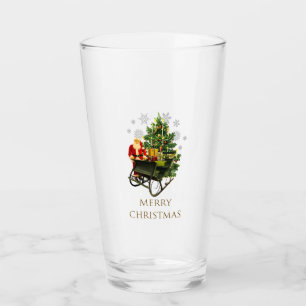 Vintage Designed Merry Christmas Holiday Santa Glass
