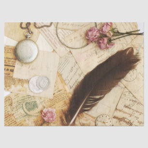 Vintage Desk Top Papers Roses & Feather Tissue Paper
