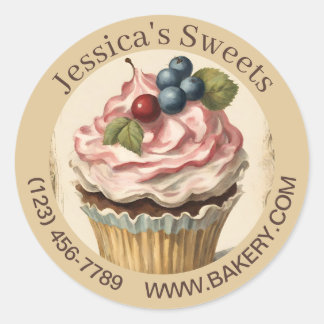 Vintage Dessert Baker Cake Caterer Cupcake Bakery Classic Round Sticker