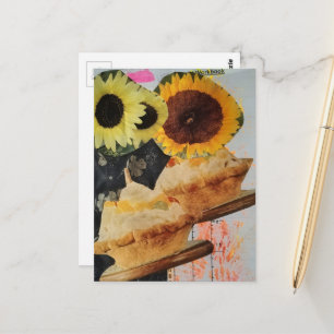 Vintage Dessert Sunflowers Mixed Media Collage Postcard