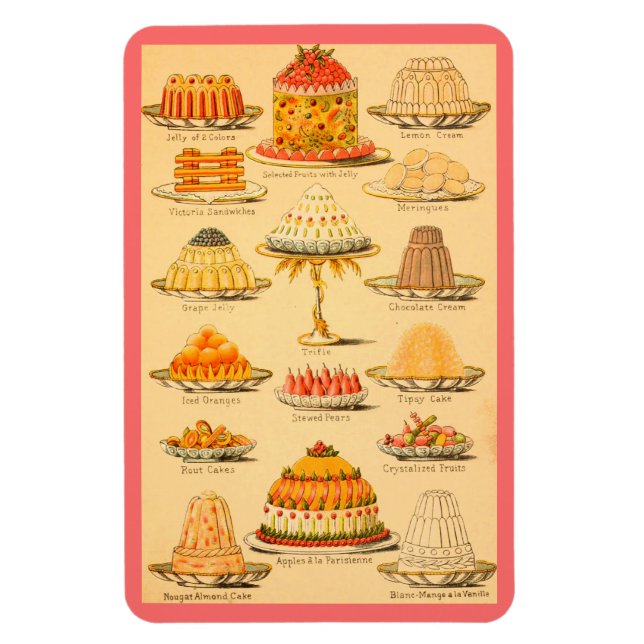 Vintage desserts cake pie retro food magnet (Vertical)