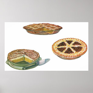 Vintage Desserts Pies Pecan Pumpkin Lemon Meringue Poster