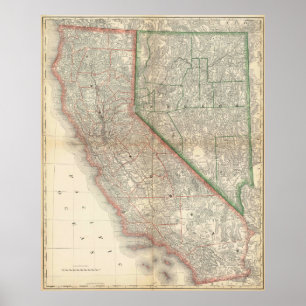 Vintage Detailed California and Nevada Poster