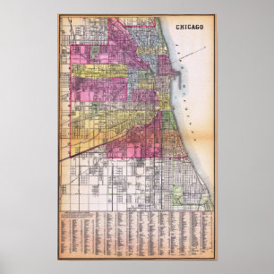 Vintage Detailed Chicago Map Poster 1882