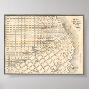 Vintage Detailed Golden San Francisco Map 1889 Poster