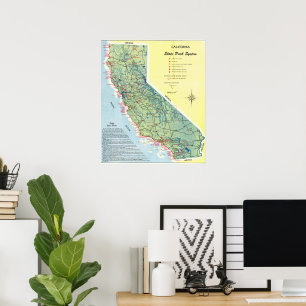 Vintage Detailed Map of California 1951 Poster