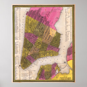 Vintage Detailed New York Map Poster 1847