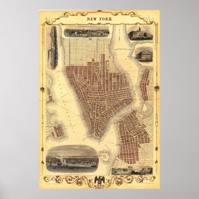 Vintage Detailed New York Map Poster 1851 (Devant)