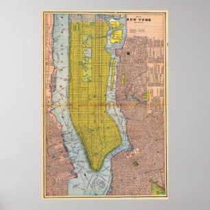 Vintage Detailed New York Map Poster 1892