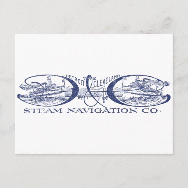 Vintage Detroit & Cleveland Steam Navigation Blue Postcard (Front)