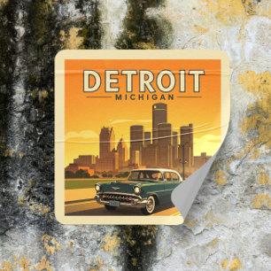Vintage Detroit Michigan Square Sticker