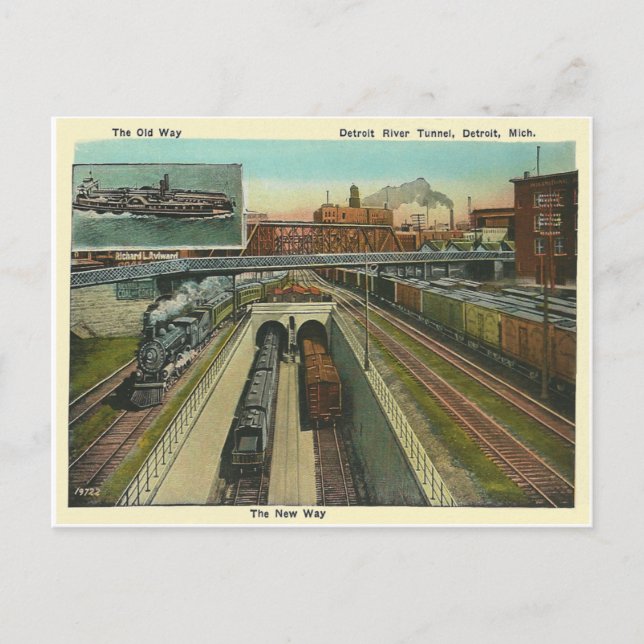Vintage Detroit River Tunnel Postcard (Front)