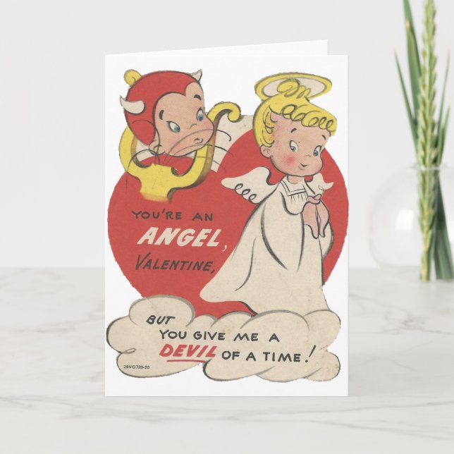 Vintage Devil And Angel Valentine Holiday Card (Front)