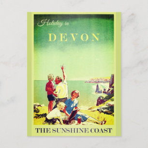 Vintage Devon England Travel Poster Postcard