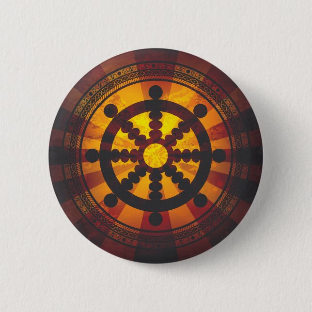 Vintage Dharma Wheel Print 2 Inch Round Button (Front)