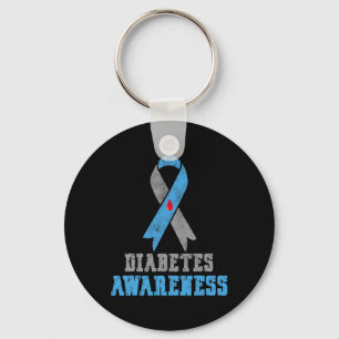 Vintage Diabetes Awareness Blue and Grey Ribbon  Keychain