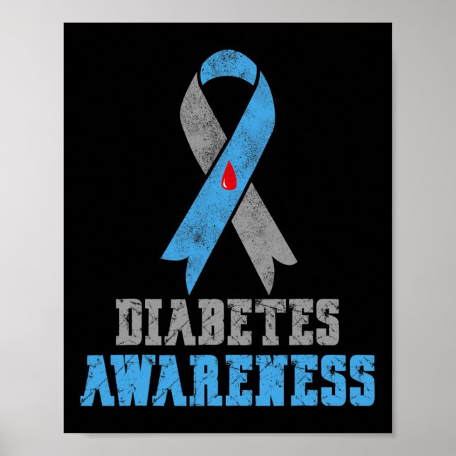 Vintage Diabetes Awareness Blue and Grey Ribbon  Poster (Front)