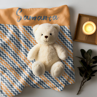 Vintage diagonal geometric orange grey name fleece blanket