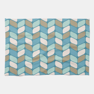 Vintage Diagonal Rectangles Light Blue Gold White Kitchen Towel