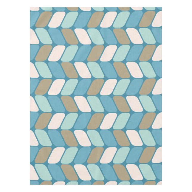 Vintage Diagonal Rectangles Light Blue Gold White Tablecloth (Front)