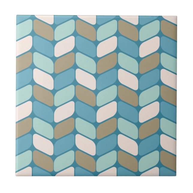 Vintage Diagonal Rectangles Light Blue Gold White Tile (Front)