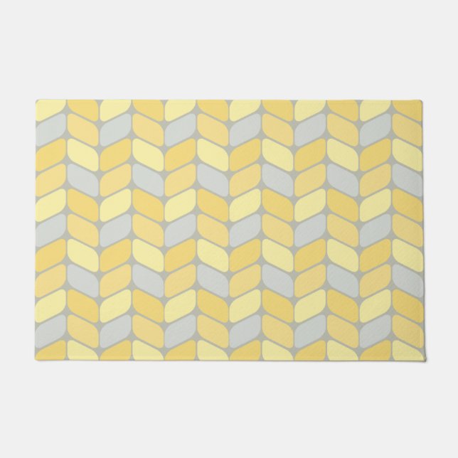 Vintage Diagonal Rectangles Yellow Grey Doormat (Front)