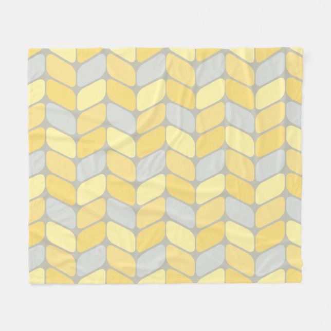 Vintage Diagonal Rectangles Yellow Grey Fleece Blanket (Front (Horizontal))